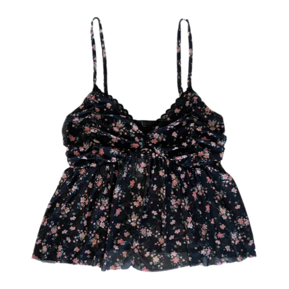 RSQ Women’s Babydoll Black Floral Flowy Top Y2K Style Size S Spaghetti Straps